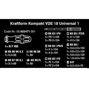 Wera 18 Pcs Kraftform Kompakt VDE 18 Universal 1, 05003471001