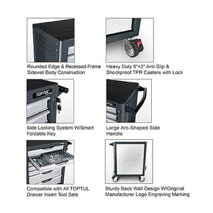 Toptul 746 x 462 x 805 mm 7 Drawer Pro-Plus Series Mobile Tool Trolley (Gray), TCAM0703