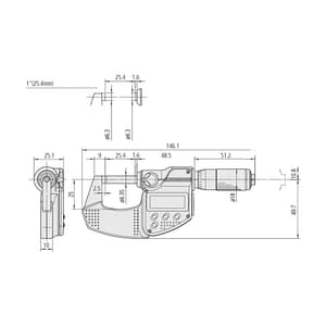 Mitutoyo 1 - 2 inch / 25.4 - 50.8 mm Digital Micrometer With Friction Thimble & SPC Data Output (IP65 Coolant-Proof), 293-336-30