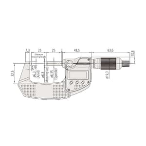 Mitutoyo 1 - 2 inch / 25.4 - 50.8 mm Digital Micrometer With Ratchet Thimble & Without SPC Data Output (IP65 Coolant-Proof), 293-345-30
