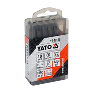 Yato PH2 x PH3 (Size) x 65 mm (Length) Phillips Double Ended Screwdriver Bits (Pack of 10 Pcs), YT-78164