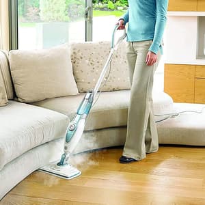 Black+Decker 1600-Watt Steam Mop with Auto Select Technology & 99.9% Germ Protection (White/Blue), FSM1620-B1