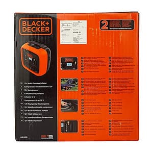 Black+Decker 12V / 160 PSI Multipurpose Tyre Inflator with Digital Guage Autocut Off System & 2 Operating Modes, ASI400-XJ