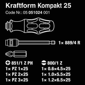 Wera 7 Pcs Kraftform Kompakt 25 With Pouch, 05051024001