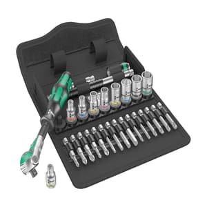 Wera 28 Pcs 8100 SA 6 Zyklop Speed Ratchet Set 1/4" Drive Metric, 05004016001