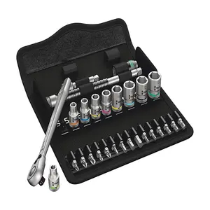 Wera 28 Pcs 8100 SA 8 Zyklop Metal Ratchet Set With Switch lever 1/4" Drive Metric, 05004018001