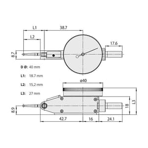Mitutoyo 0.2 x 0.002 mm Horizontal Type Dial Test Indicator, 513-405-10A