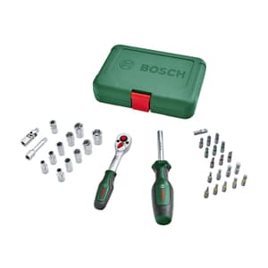 Bosch 34 Pcs 1/4 Inch Sq. Drive Socket Set with Universal Screwdriver, 1 600 A02 BY1