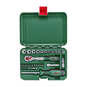 Bosch 34 Pcs 1/4 Inch Sq. Drive Socket Set with Universal Screwdriver, 1 600 A02 BY1