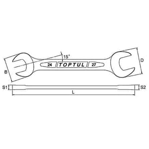 Toptul 55 x 60 mm Double Open End Wrench (Satin Chrome Finished), AAEJ5560