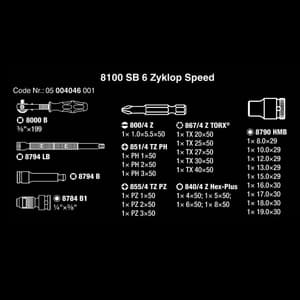 Wera 29 Pcs 8100 SB 6 Zyklop Speed Ratchet Set 3/8" Drive Metric, 05004046001
