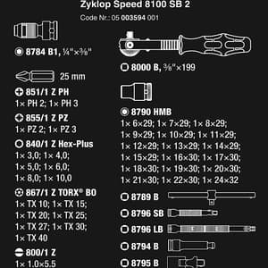 Wera 43 Pcs 8100 SB 2 Zyklop Speed Ratchet Set 3/8" Drive Metric, 05003594001