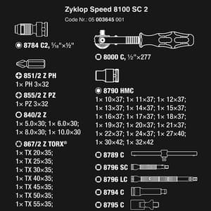 Wera 37 Pcs 8100 SC 2 Zyklop Speed Ratchet Set 1/2" Drive Metric, 05003645001