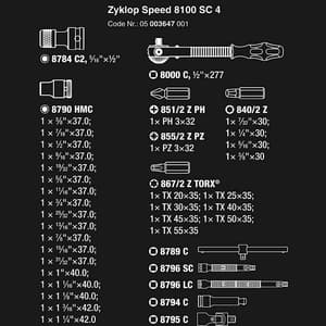 Wera 38 Pcs 8100 SC 4 Zyklop Speed Ratchet Set 1/2" Drive Imperial, 05003647001