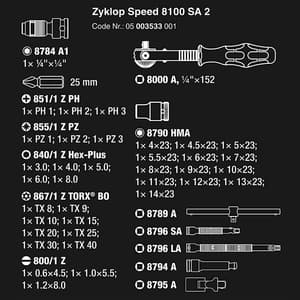 Wera 42 Pcs 8100 SA 2 Zyklop Speed Ratchet Set 1/4"Drive Metric, 05003533001