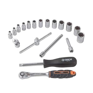 Groz 19 Pcs 1/4 Inch Sq. Drive Hex Socket Set In Blow Moulded Cases, KIT/SKT/H/1-4/19/UG