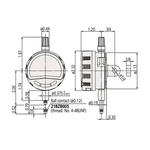 Mitutoyo 12.7 mm / 0.5 inch ASME/ANSI Low Force Type Absolute Digital Indicator with Lug Back Plate & Switchable Analog Bar Resolution (ID-C Series), 543-717