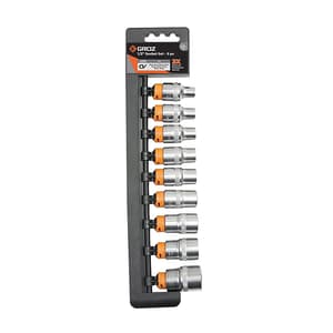 Groz 9 Pcs 1/2 Inch Sq. Drive Hex Socket Set, KIT/SKT/H/1-2/9L/UG