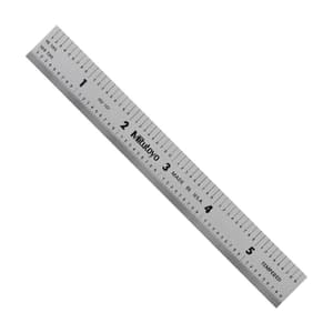Mitutoyo 150 mm / 6 inch Wide Rigid Steel Ruler (1/10 & 1/100 inch Graduations), 182-107