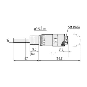 Mitutoyo 0 - 13 mm Standard-type Small Micrometer Head without Clamp Nut, 148-104-10