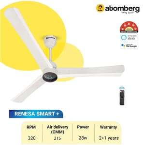 Atomberg Renesa Smart+ 1200 mm IOT enabled Ceiling Fans with BLDC Motor and Remote (Pearl White)