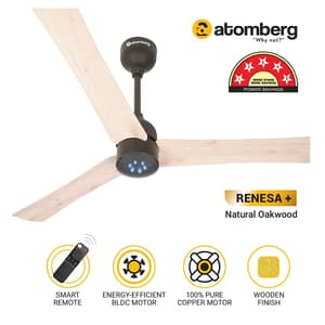 Atomberg Renesa+ 1200 mm Energy Efficient Dust Resistant Ceiling Fan With BLDC Motor & Remote (Natural Oakwood)