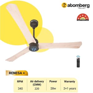 Atomberg Renesa+ 1200 mm Energy Efficient Dust Resistant Ceiling Fan With BLDC Motor & Remote (Natural Oakwood)