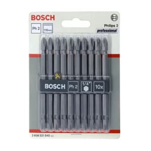 Bosch PH2 x 110 mm Length Phillips Double Ended Screwdriver Bits (Pack of 10 Pcs), 2 608 521 040