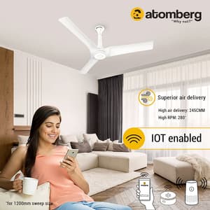 Atomberg Aris Starlight 1200 mm Noiseless Smart Ceiling Fan For Home With IoT & Remote Sleek Design High Air Delivery BLDC Fan (White)