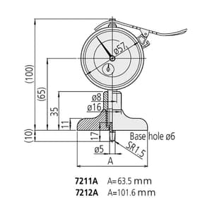 Mitutoyo 0 - 200 mm Dial Depth Gauge with Ball Point Contact Element (63.5 mm Base), 7211A