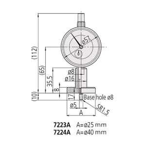 Mitutoyo 0 - 10 mm Dial Depth Gauge with Ball Point Contact Element (Round Base), 7223A