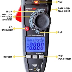 Metravi 3-5/6 Digit / 1000V Digital TRMS AC/DC Clamp Meter, Pro 421