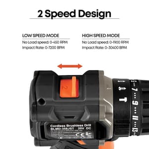 Groz 13 mm / 20V Li-ion Brushless Cordless Impact Drill Driver with 2 Batteries & Charger (Keyless Chuck), BID/13/20-2/L2/EU
