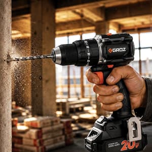 Groz 13 mm / 20V Li-ion Brushless Cordless Impact Drill Driver with 2 Batteries & Charger (Keyless Chuck), BID/13/20-2/L2/EU