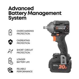 Groz 400 Nm / 20V Li-ion Brushless Cordless Impact Wrench with 2 Batteries & Charger, BIW/1-2/400/20-4/L2/EU