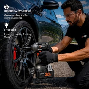 Groz 400 Nm / 20V Li-ion Brushless Cordless Impact Wrench with 2 Batteries & Charger, BIW/1-2/400/20-4/L2/EU
