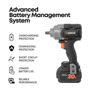 Groz 600 Nm / 20V Li-ion Brushless Cordless Impact Wrench with 2 Batteries & Charger, BIW/1-2/600/20-4/L2/EU
