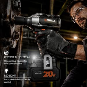 Groz 600 Nm / 20V Li-ion Brushless Cordless Impact Wrench with 2 Batteries & Charger, BIW/1-2/600/20-4/L2/EU