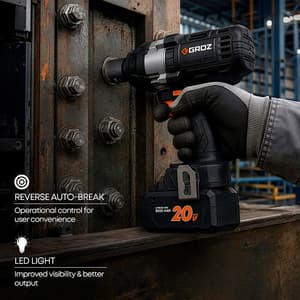 Groz 1000 Nm / 20V Li-ion Brushless Cordless Impact Wrench with 2 Batteries & Charger, BIW/1-2/1000/20-8/L2/EU
