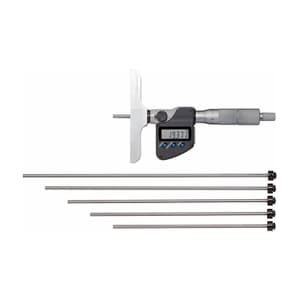 Mitutoyo 0 - 150 mm Digital Depth Micrometer with 6 Pcs Interchangeable Rods (101.6 mm Base Width), 329-250-30