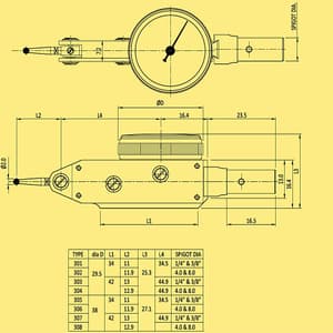 Baker 0.03 inch Lever Type Dial Gauge (Model 29), 301A