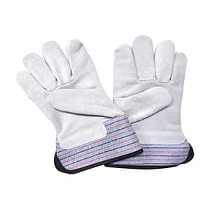 Ozar Leather With Cotton Striped, Back & Safety Cuff (Grey) Working Gloves, AGL-9101