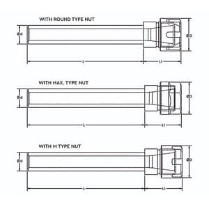 Tooltech 40 mm Shank Dia. Cylindrical Shank Collect Chuck (Spanner Nut), ddd40-ER40S-100