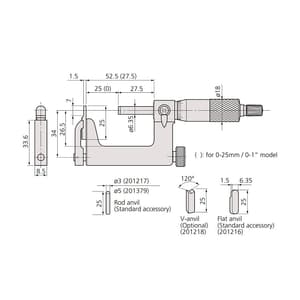 Mitutoyo 0 - 1 inch Interchangeable Anvil Type Digital Uni-mike Micrometer with Friction Thimble, 317-351-30