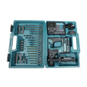 Makita 12V max CXT BL 16 mm (5/8") SDS-PLUS Cordless Rotary Hammer with Charger & 1 Pcs 2.0 Ah Batteries (76 Pcs Accessory Set), HR166DWAE1