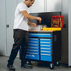 Hogert 13 Drawers Workshop Cabinet with Wall Panel, HT7G044