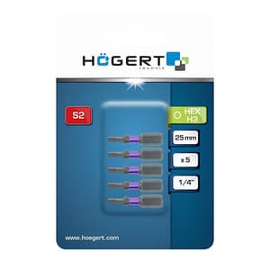 Hogert 25 mm (Length) x 4 mm Hex Power Screwdriver Bits (Pack of 5 Pcs), HT1S146