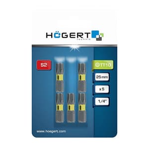 Hogert T10 x 25 mm Length Torx Power Screwdriver Bits (Pack of 5 Pcs), HT1S135