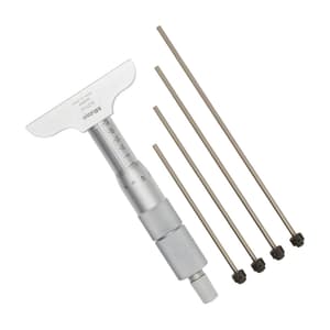 Mitutoyo 0 - 100 mm Depth Micrometer with Interchangeable Rods (63.5 mm Base Width), 129-111