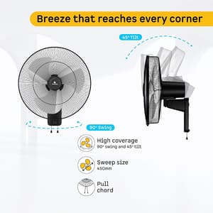 Atomberg Metallion 18 450 mm Remote Operated Metal Wall Fan with BLDC Motor (Midnight Black)